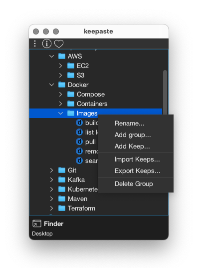 context menu