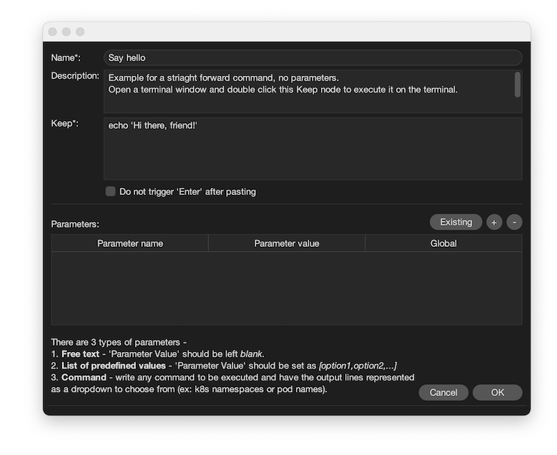 edit keep dialog